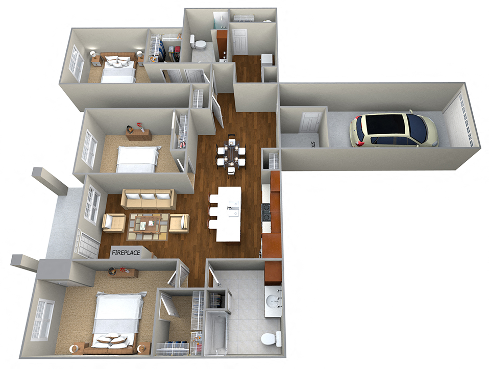 Floor plan for 3 beds, 2 baths, 1697 sqft